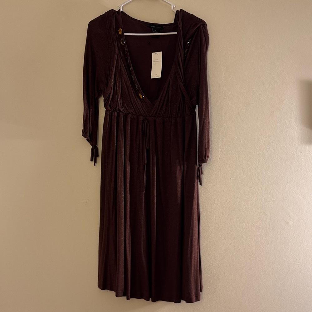 SALE BCBGMAXAZRIA Beaded Brown Y2K Dress